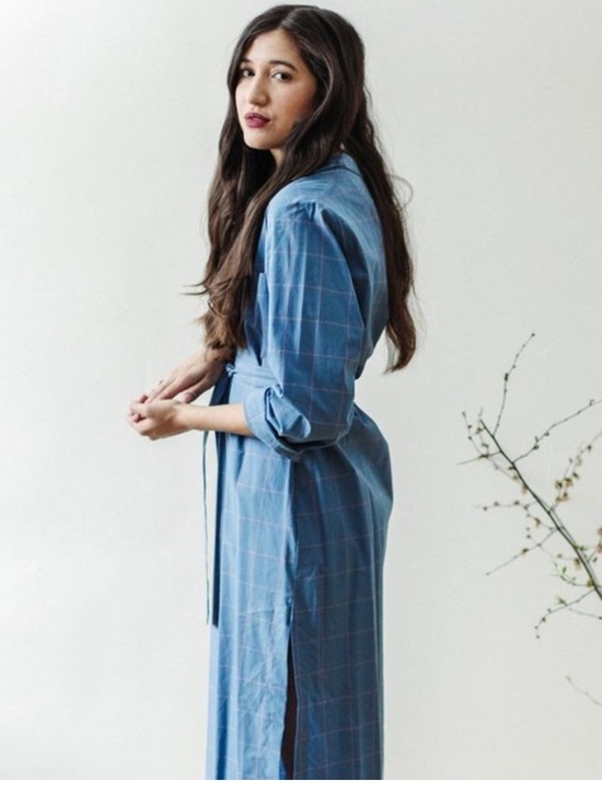 Horses Atelier Dresses & Skirts - Horses Atelier belted blue dress with thin pink check